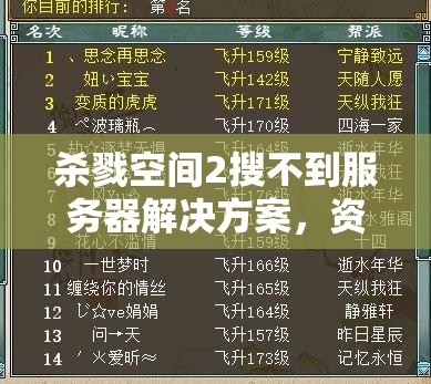 杀戮空间2搜不到服务器解决方案，资源管理技巧与避免浪费以最大化游戏价值