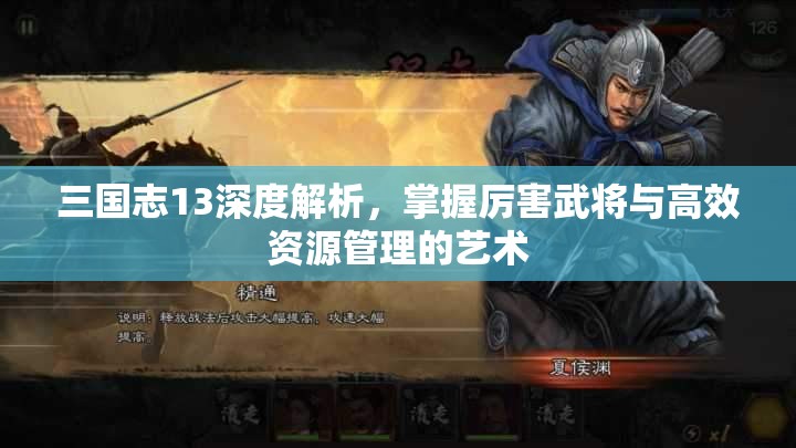 三国志13深度解析，掌握厉害武将与高效资源管理的艺术