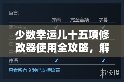 少数幸运儿十五项修改器使用全攻略，解析其在资源管理中的重要性及高效应用技巧