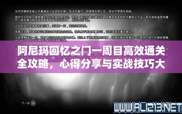 阿尼玛回忆之门一周目高效通关全攻略，心得分享与实战技巧大揭秘