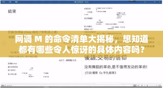 网调 M 的命令清单大揭秘，想知道都有哪些令人惊讶的具体内容吗？