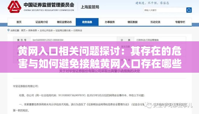 黄网入口相关问题探讨：其存在的危害与如何避免接触黄网入口存在哪些风险及如何有效防范探寻黄网入口背后的秘密与应对之策