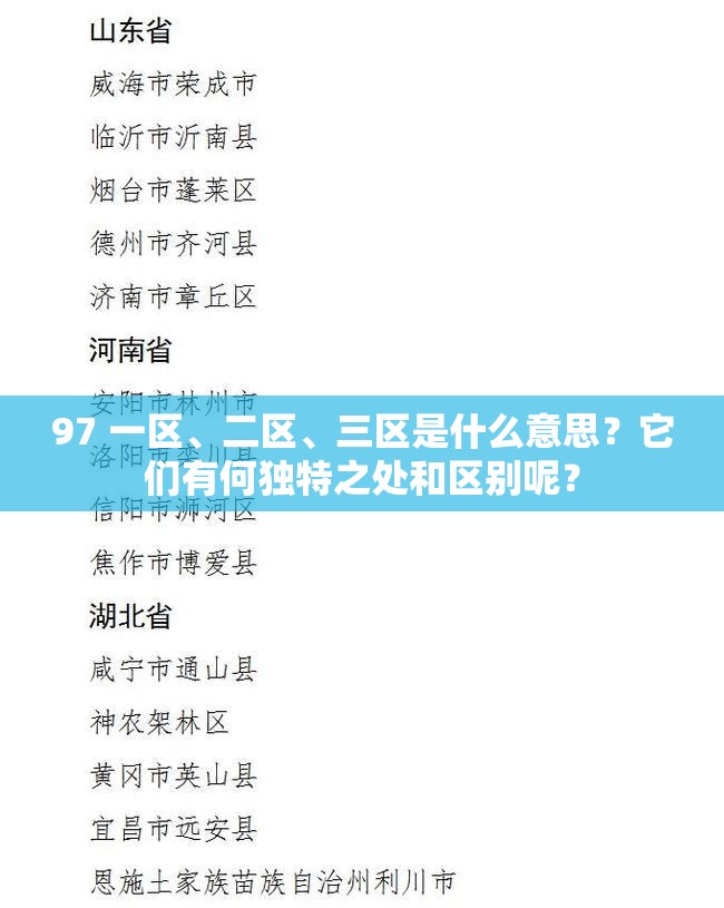 97 一区、二区、三区是什么意思？它们有何独特之处和区别呢？