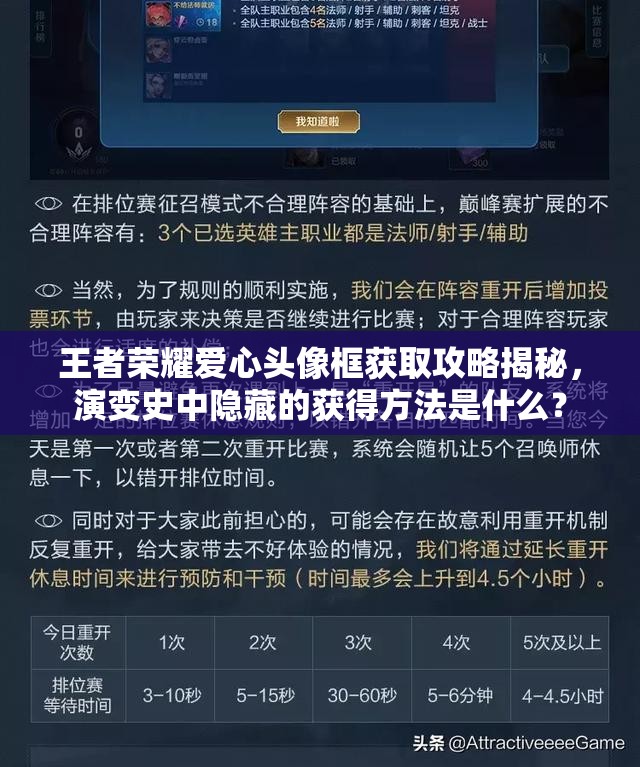 王者荣耀爱心头像框获取攻略揭秘，演变史中隐藏的获得方法是什么？